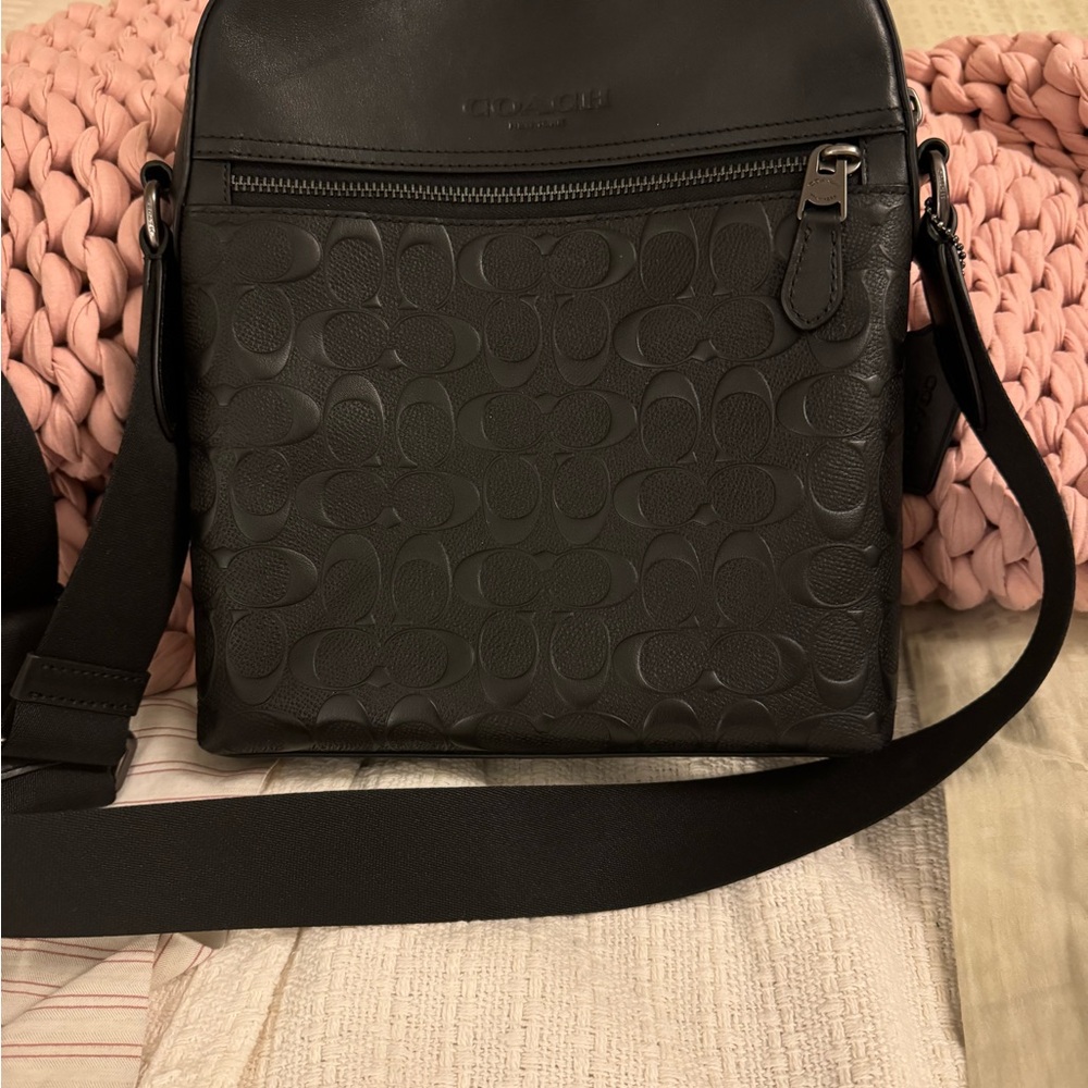 Coach black signature Houston flight bag
